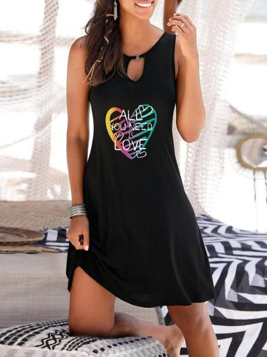 Heart Print Hollow Loose Sleeveless Dress - Mini Dresses - INS | Online Fashion Free Shipping Clothing, Dresses, Tops, Shoes - 10/06/2021 - Color_Black - Color_Blue