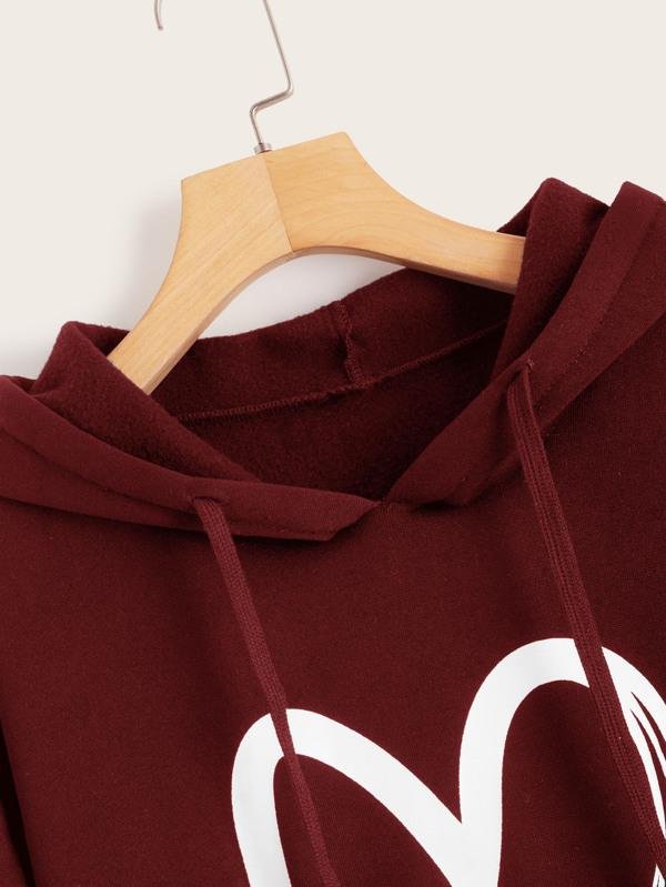 Heart Print Kangaroo Pocket Drawstring Hoodie - INS | Online Fashion Free Shipping Clothing, Dresses, Tops, Shoes