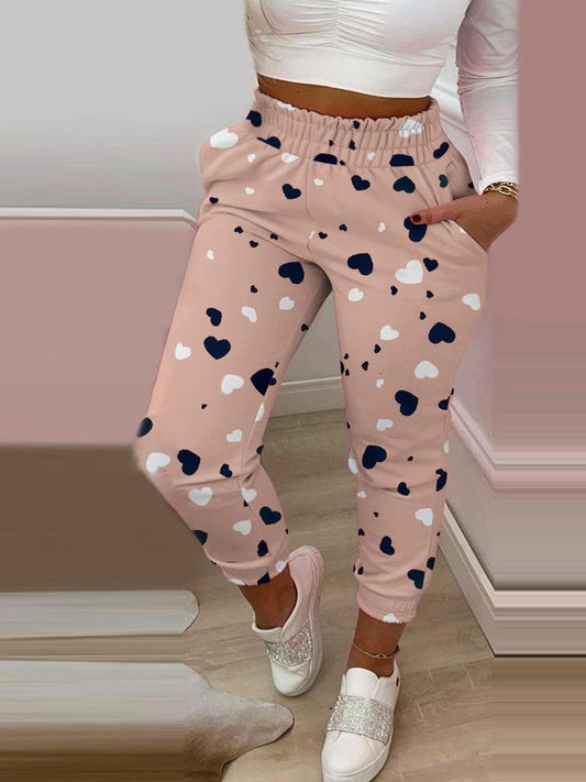 Heart Print Shirring Waist Pocket Design Casual Pants - Pants - INS | Online Fashion Free Shipping Clothing, Dresses, Tops, Shoes - 04/05/2021 - Category_Pants - Color_Pink