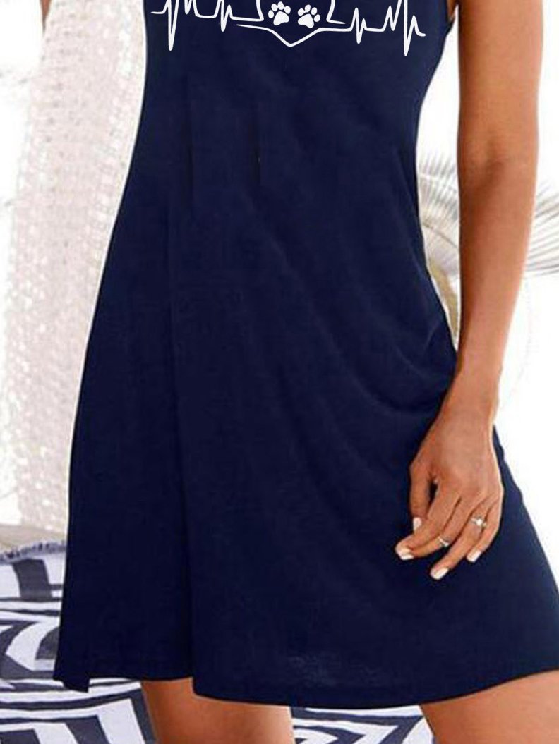 Heartbeat Print Round Neck Sleeveless Dress - Mini Dresses - INS | Online Fashion Free Shipping Clothing, Dresses, Tops, Shoes - 05/07/2021 - 10-20 - Category_Mini Dresses