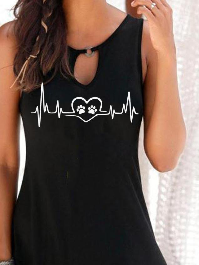 Heartbeat Print Round Neck Sleeveless Dress - Mini Dresses - INS | Online Fashion Free Shipping Clothing, Dresses, Tops, Shoes - 05/07/2021 - 10-20 - Category_Mini Dresses
