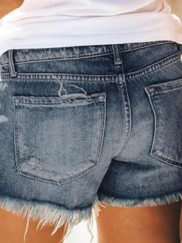 High Waist Fringed Ripped Casual Denim Shorts - Denim Shorts - INS | Online Fashion Free Shipping Clothing, Dresses, Tops, Shoes - 14/05/2021 - 140521 - Category_Denim Shorts