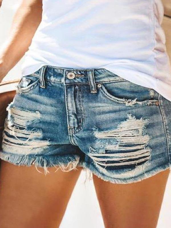 High Waist Fringed Ripped Casual Denim Shorts - Denim Shorts - INS | Online Fashion Free Shipping Clothing, Dresses, Tops, Shoes - 14/05/2021 - 140521 - Category_Denim Shorts