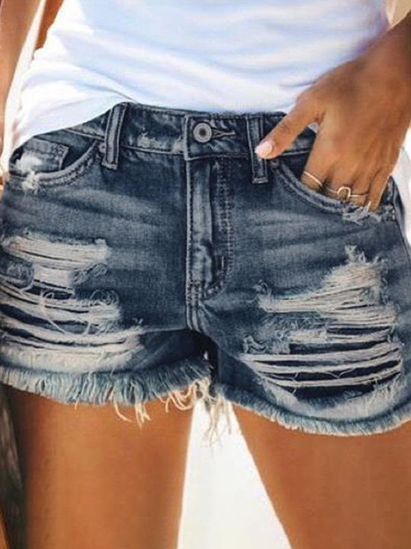 High Waist Fringed Ripped Casual Denim Shorts - Denim Shorts - INS | Online Fashion Free Shipping Clothing, Dresses, Tops, Shoes - 14/05/2021 - 140521 - Category_Denim Shorts