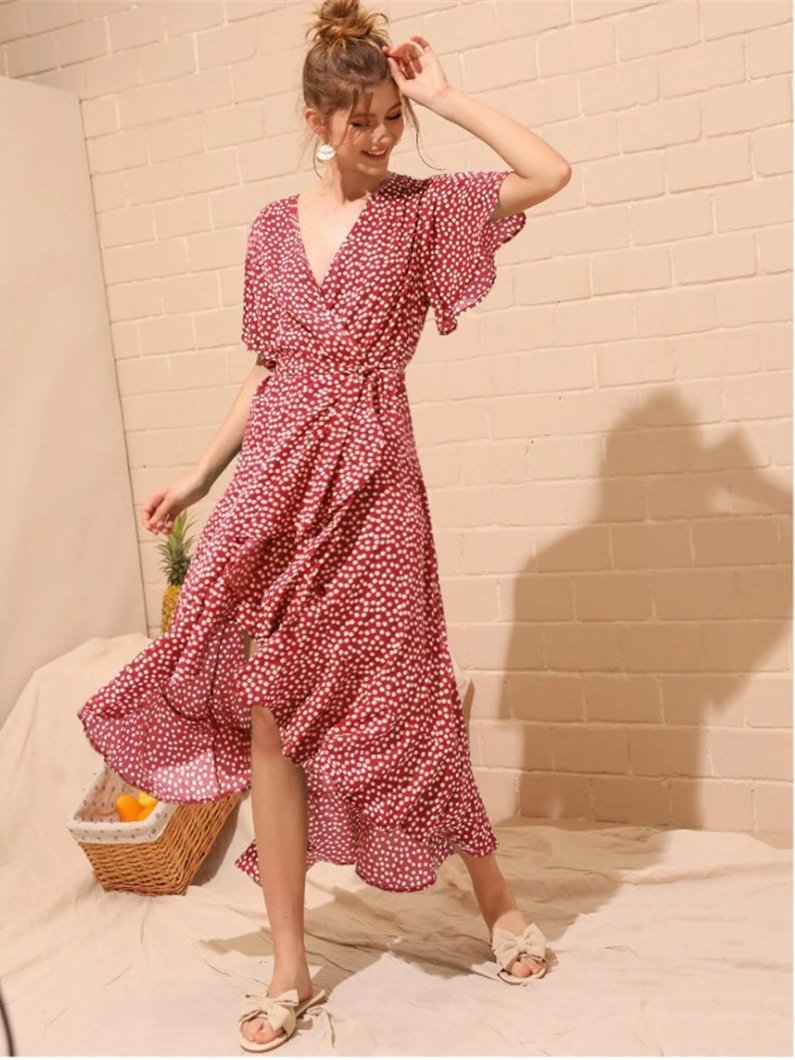 High-waist Irregular Ruffled Hem Chiffon Print Dress - Maxi Dresses - INS | Online Fashion Free Shipping Clothing, Dresses, Tops, Shoes - 2XL - 31/03/2021 - Black