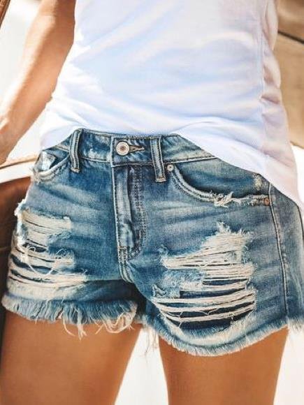 High Waist Plus Size Ripped Denim Shorts - Shorts - INS | Online Fashion Free Shipping Clothing, Dresses, Tops, Shoes - 20-30 - 20/07/2021 - Bottoms