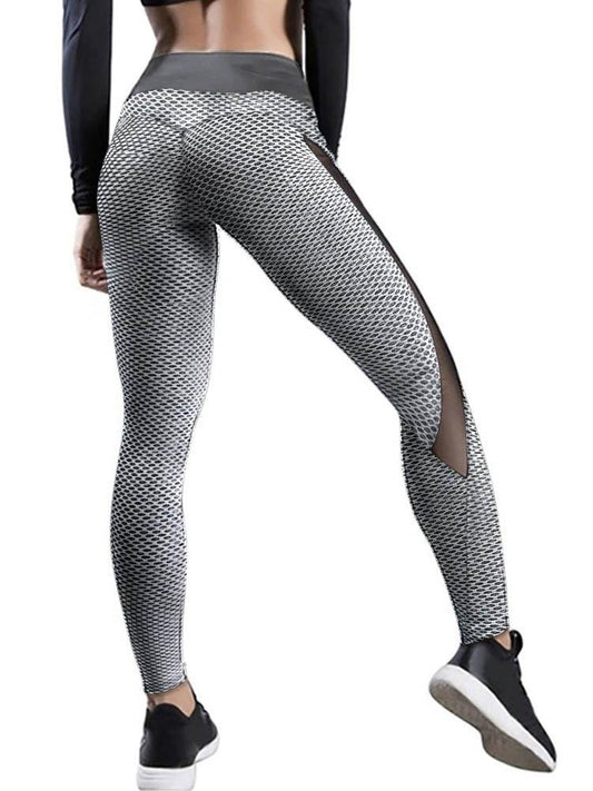 High Waist Shark Scales Side Mesh Patchwork Yoga Pants Tummy Control Butt Lift Slimming Booty Leggings - Leggings - INS | Online Fashion Free Shipping Clothing, Dresses, Tops, Shoes - 04/05/2021 - Color_Gray - LEG210504016