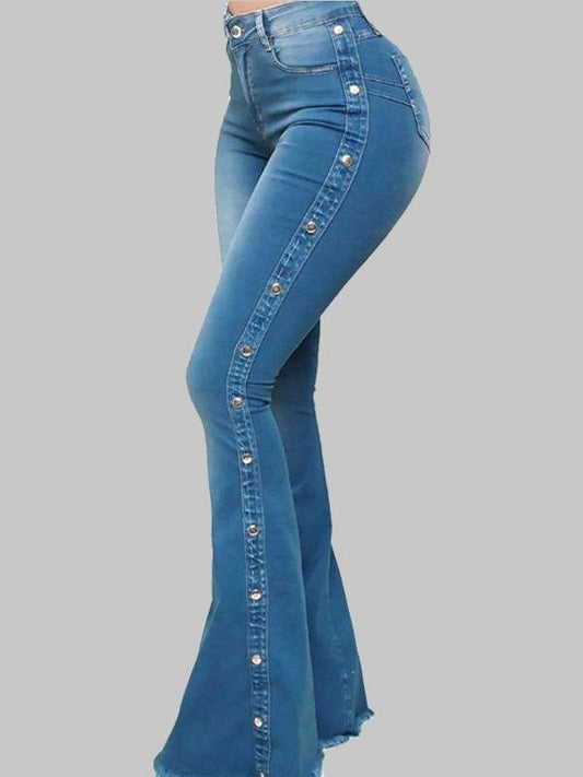 High Waist Stretch Mopping Flared Trousers - Jeans - INS | Online Fashion Free Shipping Clothing, Dresses, Tops, Shoes - 12/05/2021 - 120521 - Color_Blue