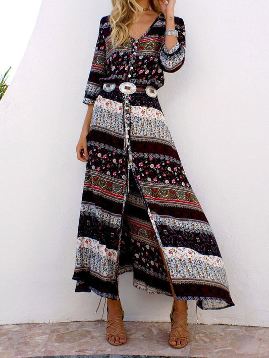 Holiday Cardigan Printed Buttoned Beach Dress - Maxi Dresses - INS | Online Fashion Free Shipping Clothing, Dresses, Tops, Shoes - 20-30 - 22/07/2021 - Category_Maxi Dresses