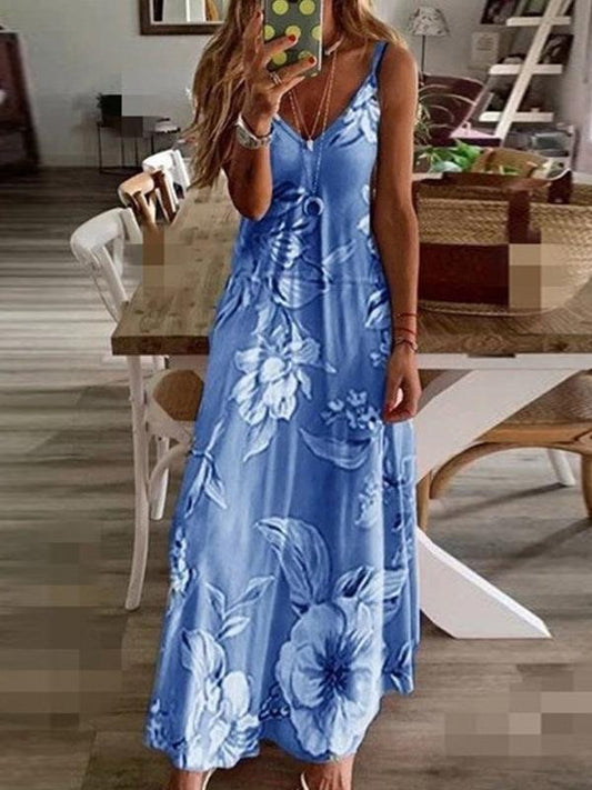 Holiday Dress With Sling Print Maxi Dress - Maxi Dresses - INS | Online Fashion Free Shipping Clothing, Dresses, Tops, Shoes - 05/19/2021 - Category_Maxi Dresses - Color_Blue