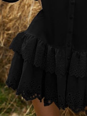 Hollow Lace Shirt Dress - Mini Dresses - INS | Online Fashion Free Shipping Clothing, Dresses, Tops, Shoes - 18/06/2021 - 30-40 - color-black