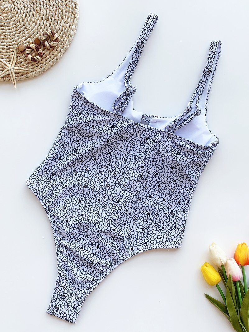 Hollow One-piece Swimsuit With Printed Buttons - Swimsuits - INS | Online Fashion Free Shipping Clothing, Dresses, Tops, Shoes - 14/04/2021 - Colour_Black - Colour_White