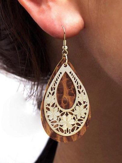 Hollow Out Floral Water Drop Leather Earrings - INS | Online Fashion Free Shipping Clothing, Dresses, Tops, Shoes