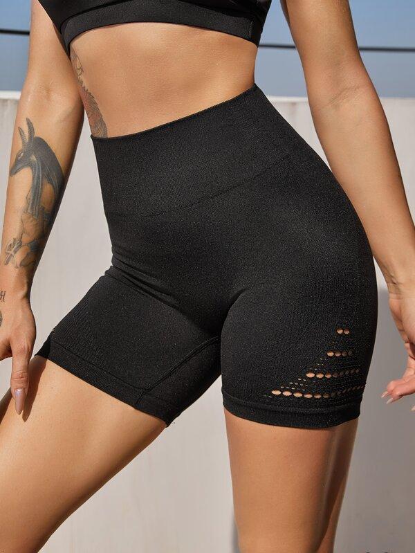 Hollow Out Solid Biker Shorts - INS | Online Fashion Free Shipping Clothing, Dresses, Tops, Shoes