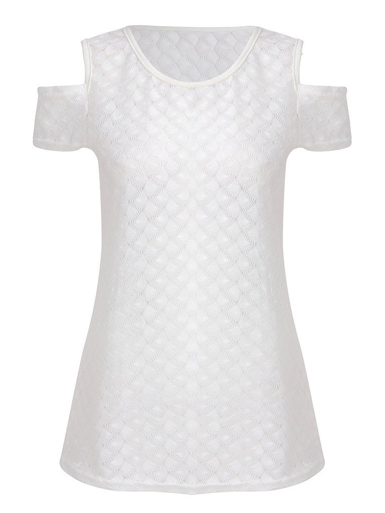Hollow Round Neck Off Shoulder Short Sleeve T-Shirt - T-Shirts - INS | Online Fashion Free Shipping Clothing, Dresses, Tops, Shoes - 05/07/2021 - 10-20 - Category_T-Shirts