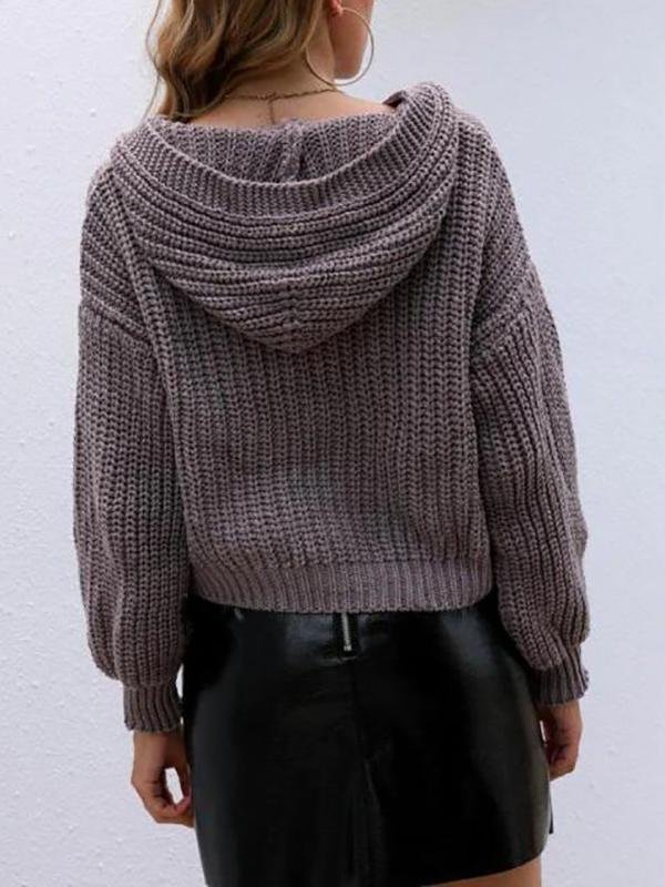 Hooded Zip Up Drop Shoulder Chunky Cardigan - Cardigans - INS | Online Fashion Free Shipping Clothing, Dresses, Tops, Shoes - 02/09/2021 - Autumn - Cardigans