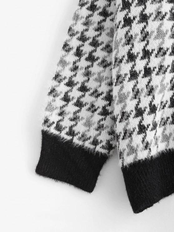 Houndstooth Fuzzy Loose Sweater - INS | Online Fashion Free Shipping Clothing, Dresses, Tops, Shoes