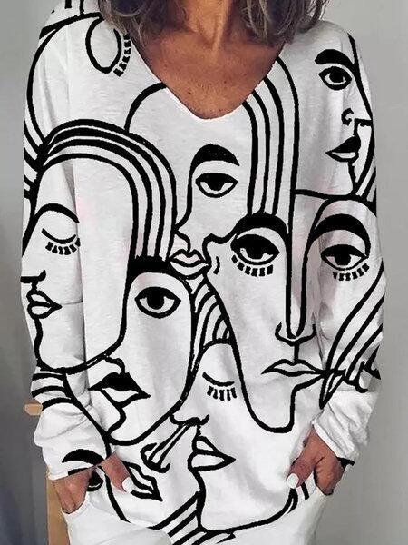 INS Women's Abstract Print Long Sleeve Loose T-Shirt - T-Shirts - INS | Online Fashion Free Shipping Clothing, Dresses, Tops, Shoes - 03/08/2021 - 10-20 - Category_T-Shirts