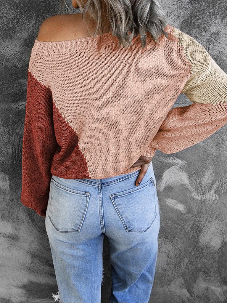 INS Women's Irregular Color Matching Off-Shoulder Sweater - Cardigans & Sweaters - INS | Online Fashion Free Shipping Clothing, Dresses, Tops, Shoes - 07/08/2021 - 30-40 - Cardigans & Sweaters