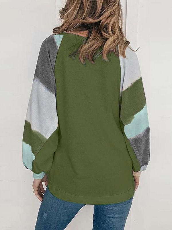 INS Women's Round Neck Watercolor Long Sleeve T-Shirts - T-Shirts - INS | Online Fashion Free Shipping Clothing, Dresses, Tops, Shoes - 20-30 - Category_T-Shirts - color-apricot