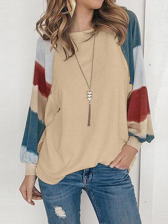 INS Women's Round Neck Watercolor Long Sleeve T-Shirts - T-Shirts - INS | Online Fashion Free Shipping Clothing, Dresses, Tops, Shoes - 20-30 - Category_T-Shirts - color-apricot