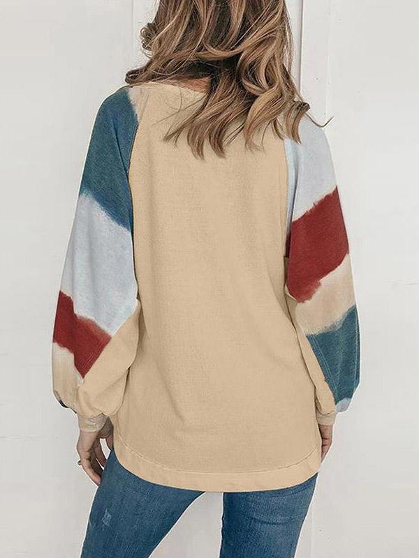 INS Women's Round Neck Watercolor Long Sleeve T-Shirts - T-Shirts - INS | Online Fashion Free Shipping Clothing, Dresses, Tops, Shoes - 20-30 - Category_T-Shirts - color-apricot