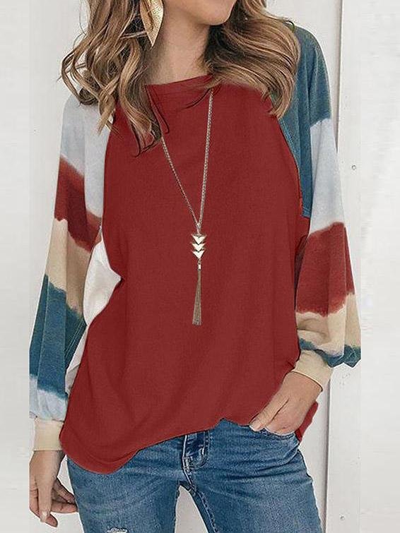 INS Women's Round Neck Watercolor Long Sleeve T-Shirts - T-Shirts - INS | Online Fashion Free Shipping Clothing, Dresses, Tops, Shoes - 20-30 - Category_T-Shirts - color-apricot
