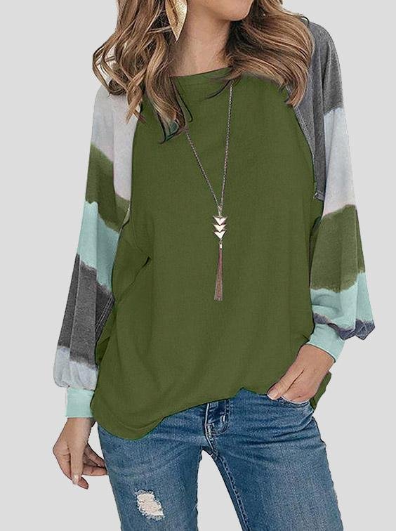 INS Women's Round Neck Watercolor Long Sleeve T-Shirts - T-Shirts - INS | Online Fashion Free Shipping Clothing, Dresses, Tops, Shoes - 20-30 - Category_T-Shirts - color-apricot
