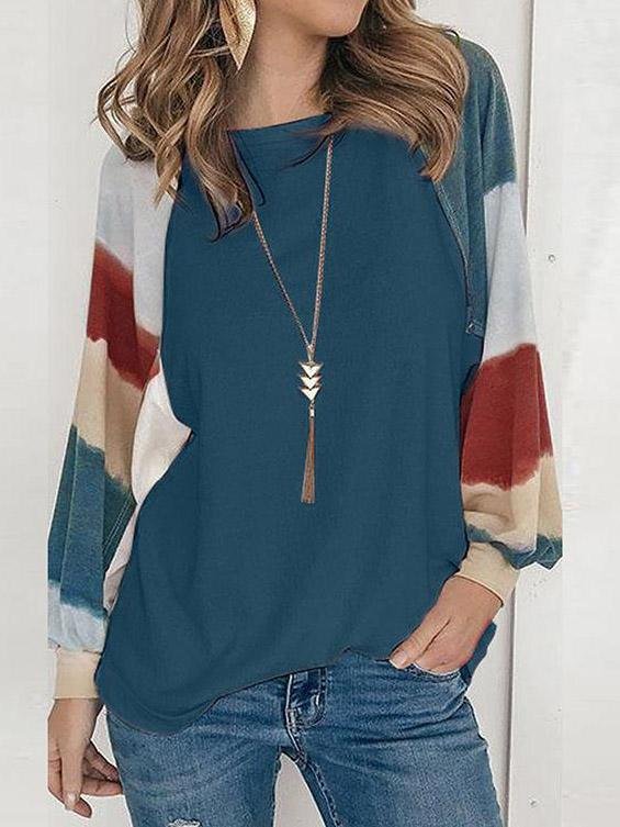 INS Women's Round Neck Watercolor Long Sleeve T-Shirts - T-Shirts - INS | Online Fashion Free Shipping Clothing, Dresses, Tops, Shoes - 20-30 - Category_T-Shirts - color-apricot