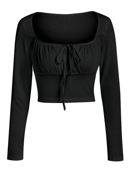 Keyhole Ruched Bust Crop T Shirt - T-shirts - INS | Online Fashion Free Shipping Clothing, Dresses, Tops, Shoes - 02/18/2021 - Black - Color_Black