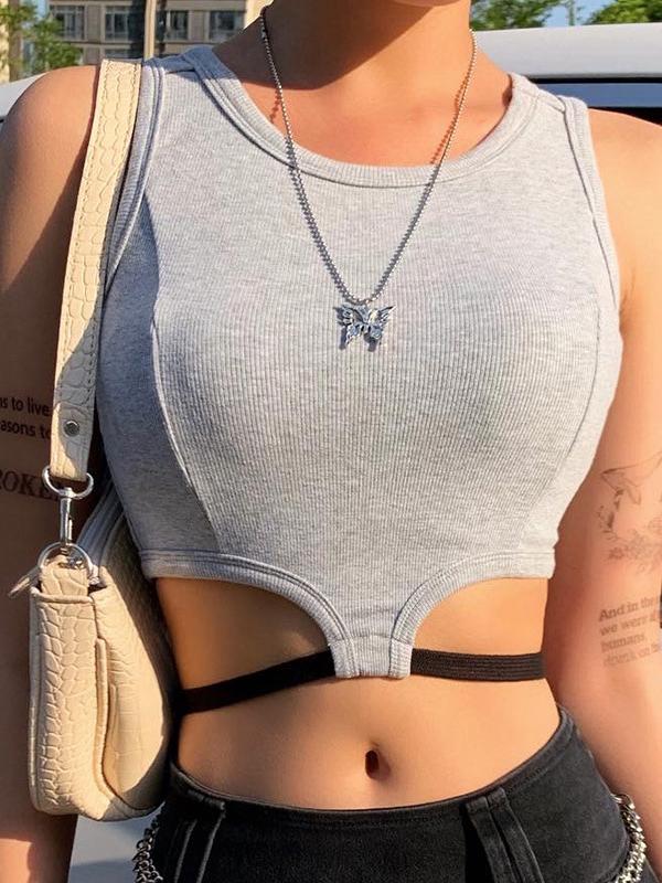 Knitted Slim Solid Sleeveless Tank Top - Tank Tops - INS | Online Fashion Free Shipping Clothing, Dresses, Tops, Shoes - 10-20 - 24/06/2021 - color-gray