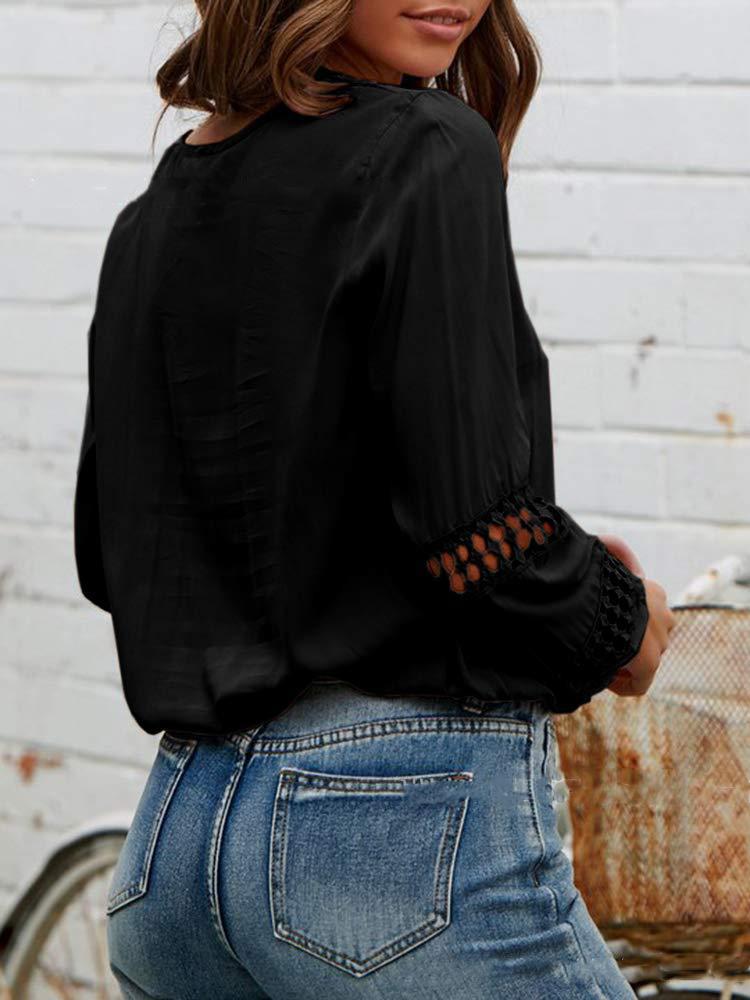 Lace Deep V-neck Long-sleeved Casual Shirt - Blouses - INS | Online Fashion Free Shipping Clothing, Dresses, Tops, Shoes - 20-30 - 28/06/2021 - BLO2106281128