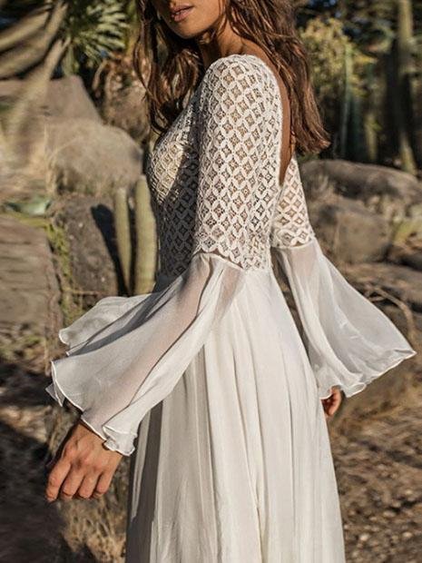 Lace Hollow Flared Sleeve Holiday Long Dress - Maxi Dresses - INS | Online Fashion Free Shipping Clothing, Dresses, Tops, Shoes - 17/07/2021 - 30-40 - color-one-set5-pcs