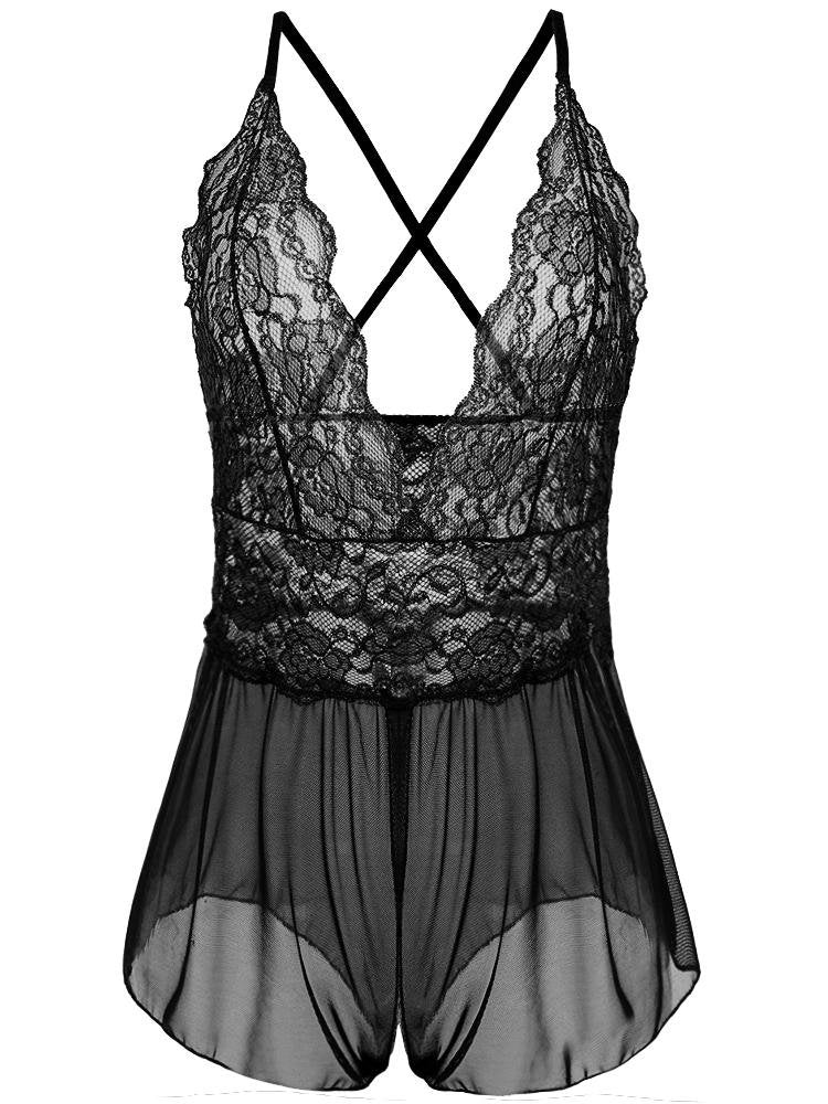 Lace Open Sling Bodysuit Lingeries - Lingeries - INS | Online Fashion Free Shipping Clothing, Dresses, Tops, Shoes - 07/06/2021 - Category_ Lingeries - Color_Black