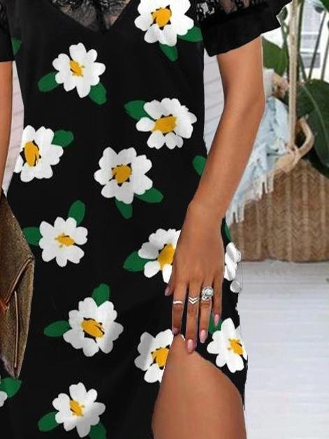 Lace Short-sleeved Fashion Print Dress - Mini Dresses - INS | Online Fashion Free Shipping Clothing, Dresses, Tops, Shoes - 02/07/2021 - 20-30 - color-pink