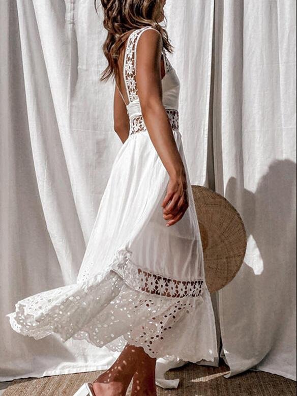 Lace Sleeveless Stitching Hollow Dress - Maxi Dresses - INS | Online Fashion Free Shipping Clothing, Dresses, Tops, Shoes - 05/19/2021 - Category_Maxi Dresses - DRE2105201017
