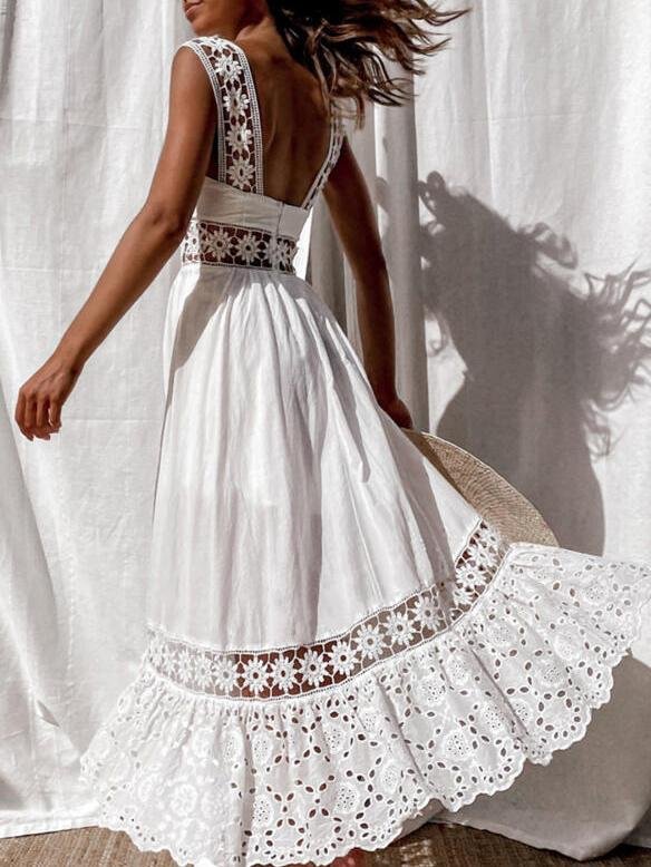 Lace Sleeveless Stitching Hollow Dress - Maxi Dresses - INS | Online Fashion Free Shipping Clothing, Dresses, Tops, Shoes - 05/19/2021 - Category_Maxi Dresses - DRE2105201017