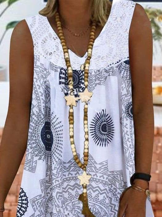 Lace Stitching Printed Sleeveless Dress - Mini Dresses - INS | Online Fashion Free Shipping Clothing, Dresses, Tops, Shoes - 07/06/2021 - Color_Gray - Color_Green