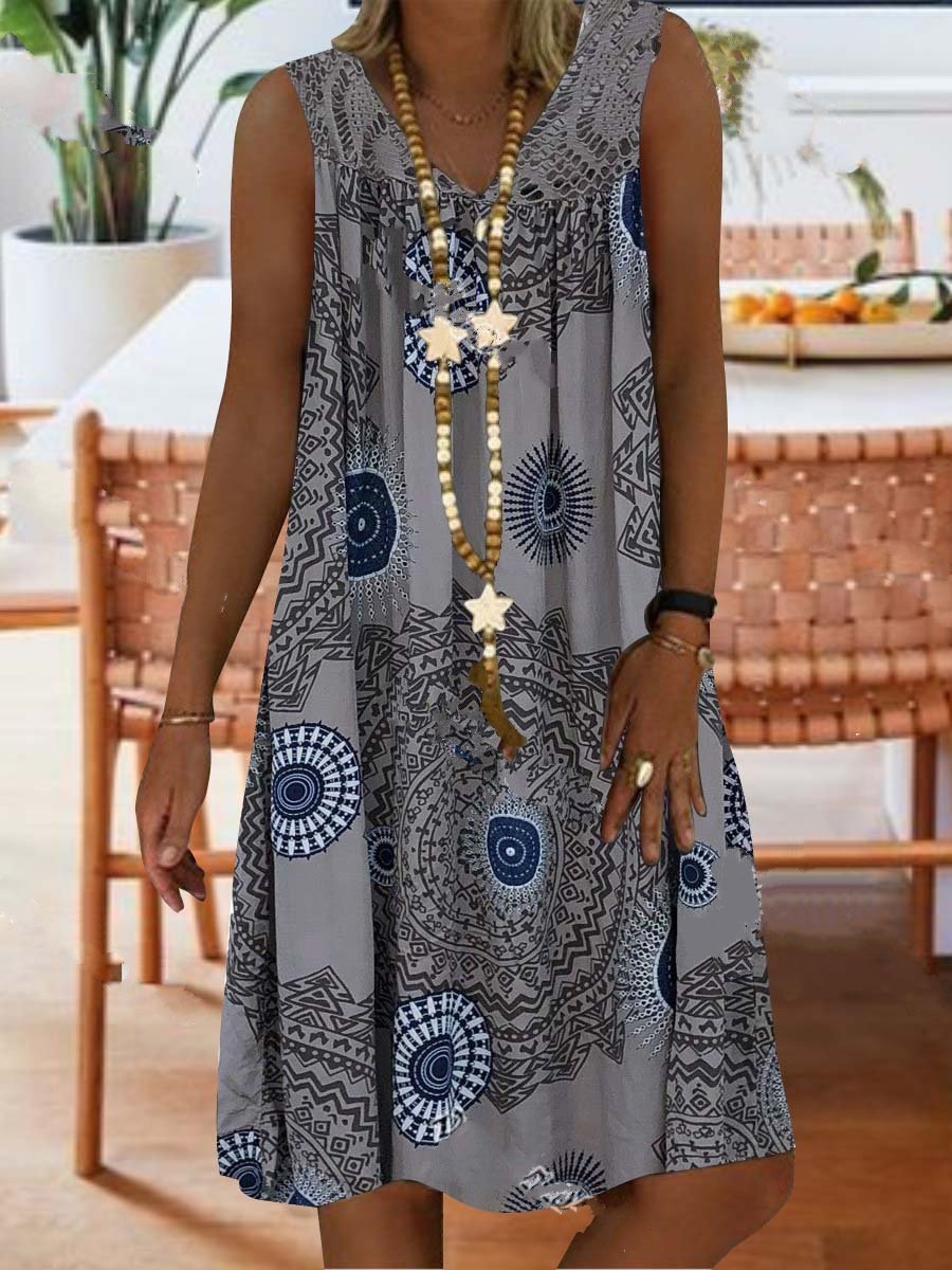 Lace Stitching Printed Sleeveless Dress - Mini Dresses - INS | Online Fashion Free Shipping Clothing, Dresses, Tops, Shoes - 07/06/2021 - Color_Gray - Color_Green
