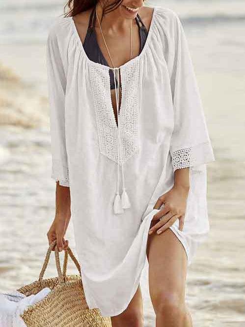 Lace Stitching Solid Sunscreen Beach Mini Dresses - Mini Dresses - INS | Online Fashion Free Shipping Clothing, Dresses, Tops, Shoes - 03/07/2021 - 10-20 - color-black