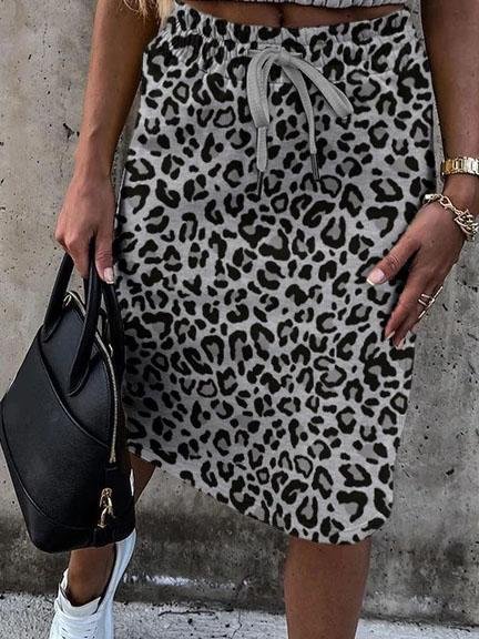 Lace-up Leopard Print Sleeveless Top & Drawstring Skirt Set - Suits - INS | Online Fashion Free Shipping Clothing, Dresses, Tops, Shoes - 31/05/2021 - Category_Suits - Color_Brown