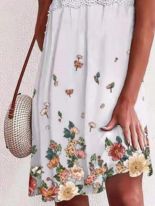 Lace V-Neck Floral Print Sleeveless Dress - Mini Dresses - INS | Online Fashion Free Shipping Clothing, Dresses, Tops, Shoes - 20-30 - 29/06/2021 - Category_Mini Dresses