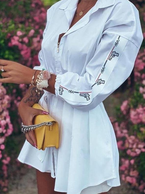 Lantern Sleeve Letter Printed Zipper Blouses - Blouses - INS | Online Fashion Free Shipping Clothing, Dresses, Tops, Shoes - 07/07/2021 - 20-30 - Category_ Blouses