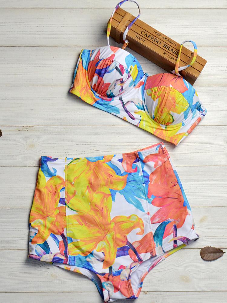 Leaf Printed High Waist Two Piece Swimsuits - Swimsuits - INS | Online Fashion Free Shipping Clothing, Dresses, Tops, Shoes - 06/04/2021 - Beach - Black