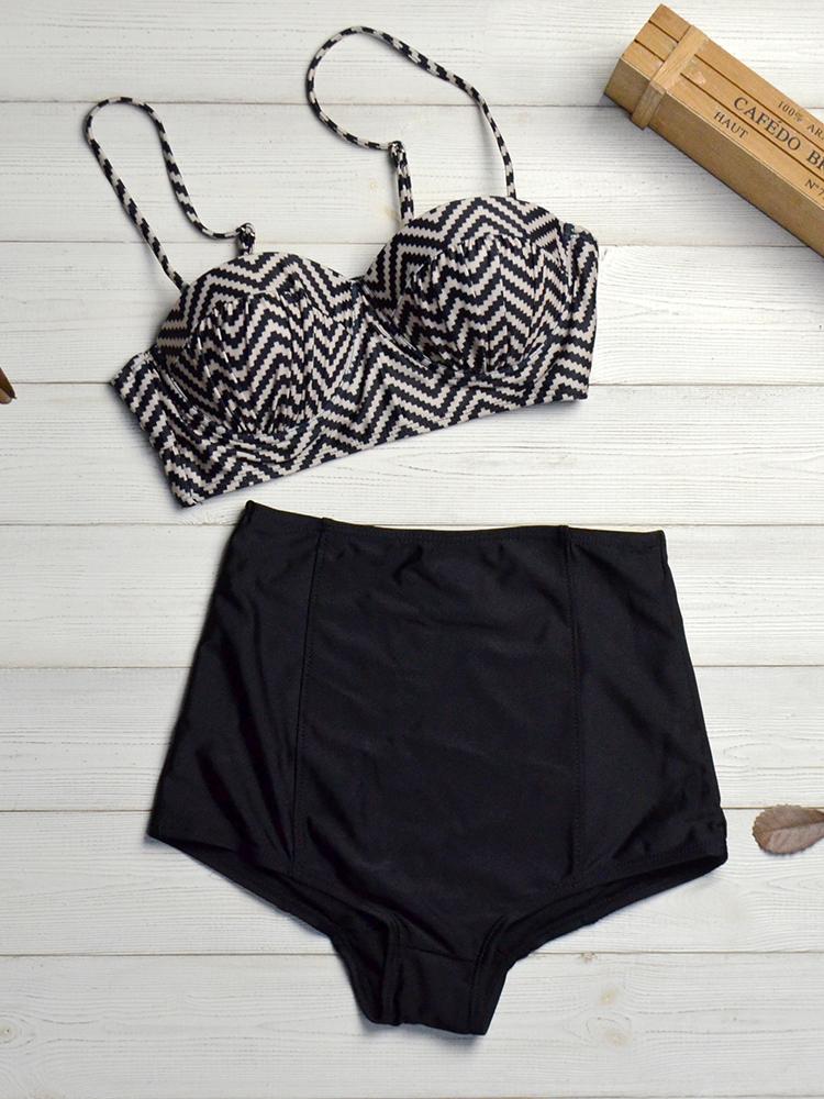 Leaf Printed High Waist Two Piece Swimsuits - Swimsuits - INS | Online Fashion Free Shipping Clothing, Dresses, Tops, Shoes - 06/04/2021 - Beach - Black