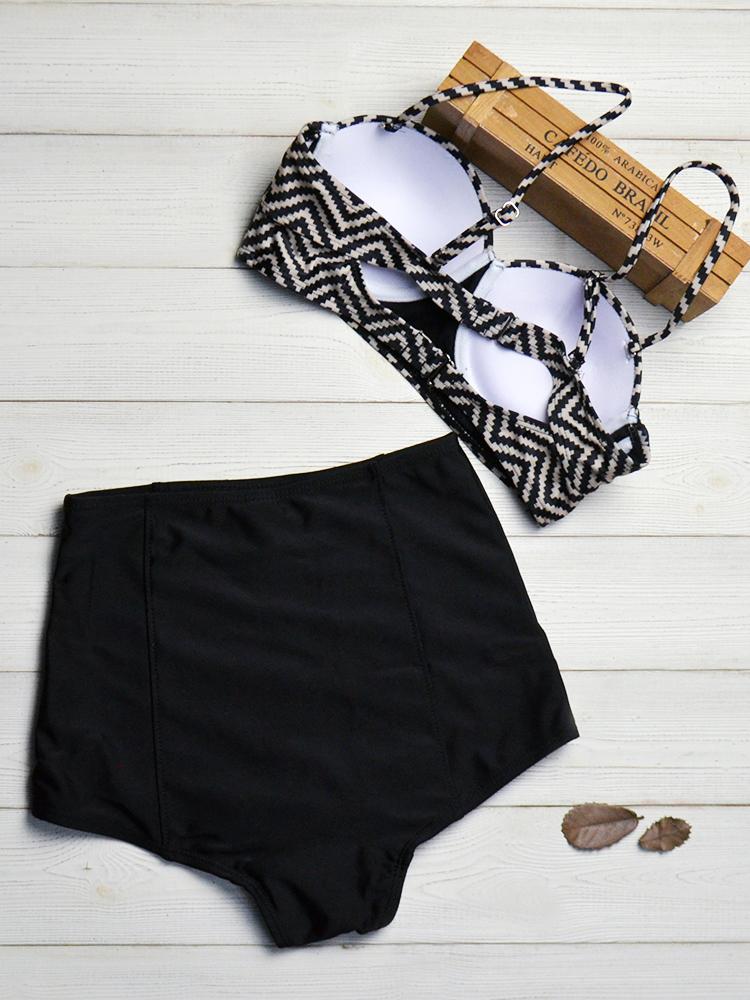 Leaf Printed High Waist Two Piece Swimsuits - Swimsuits - INS | Online Fashion Free Shipping Clothing, Dresses, Tops, Shoes - 06/04/2021 - Beach - Black