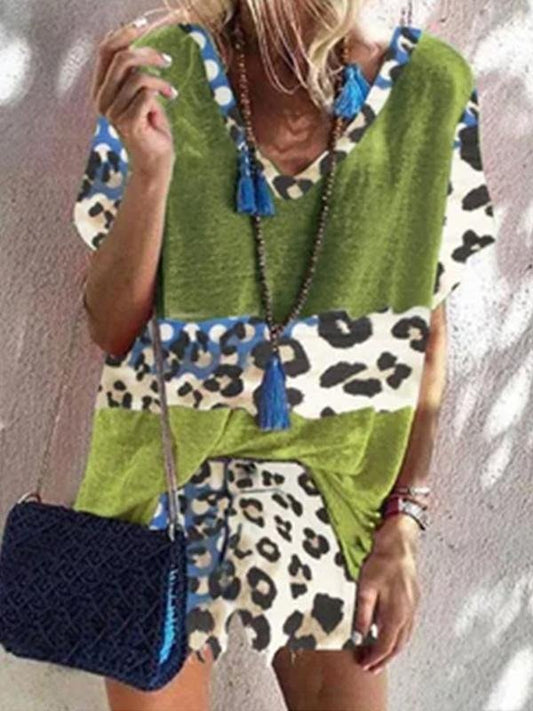 Leopard Print Color Block Sports Suit - Sets - INS | Online Fashion Free Shipping Clothing, Dresses, Tops, Shoes - 15/06/2021 - Bottoms - Color_Green