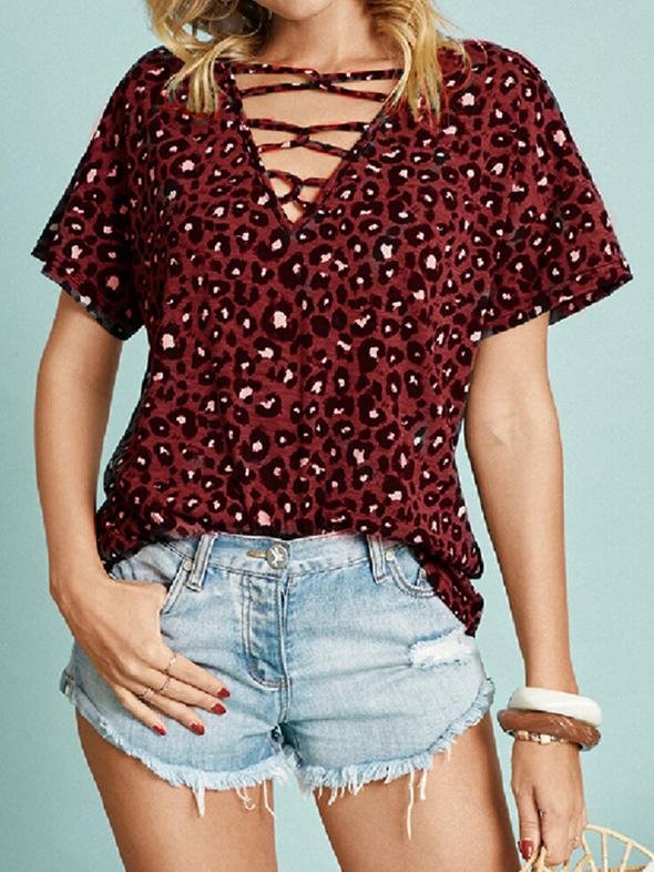 Leopard Print Short-sleeved Casual T-shirt - T-shirts - INS | Online Fashion Free Shipping Clothing, Dresses, Tops, Shoes - 10-20 - 21/06/2021 - color-gray