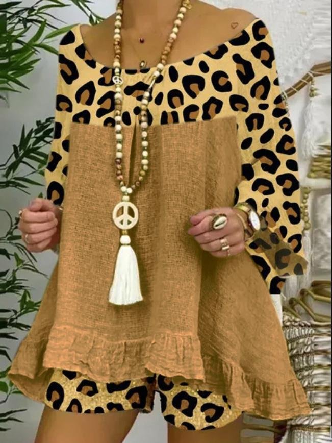Leopard Print Stitching Loose Suit - Sets - INS | Online Fashion Free Shipping Clothing, Dresses, Tops, Shoes - 19/06/2021 - 30-40 - Bottoms
