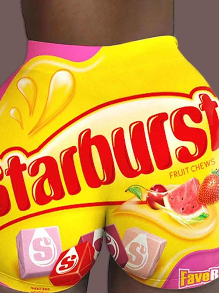 Letter Cartoon Print High Waist Casual Shorts - Shorts - INS | Online Fashion Free Shipping Clothing, Dresses, Tops, Shoes - 04/05/2021 - Category_Shorts - Color_Yellow